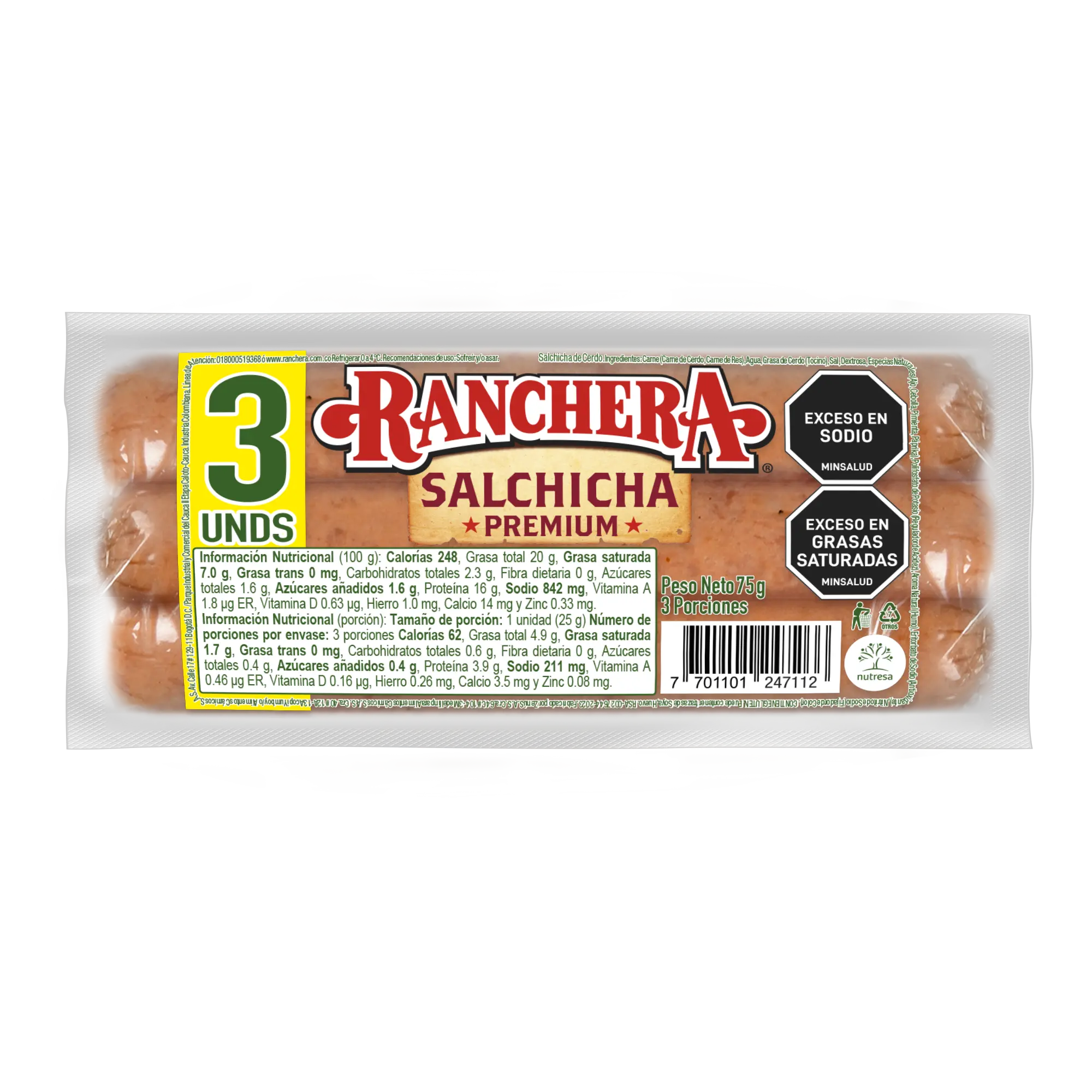 Salchicha Ranchera tripack 75g
