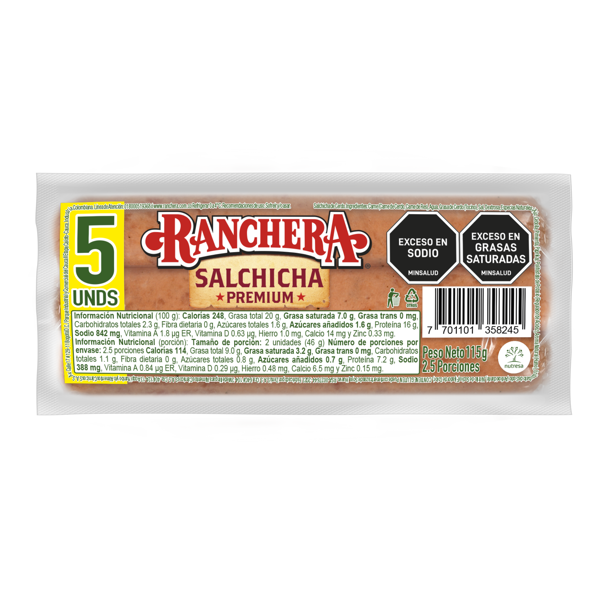 Salchicha Ranchera pentapack 115g