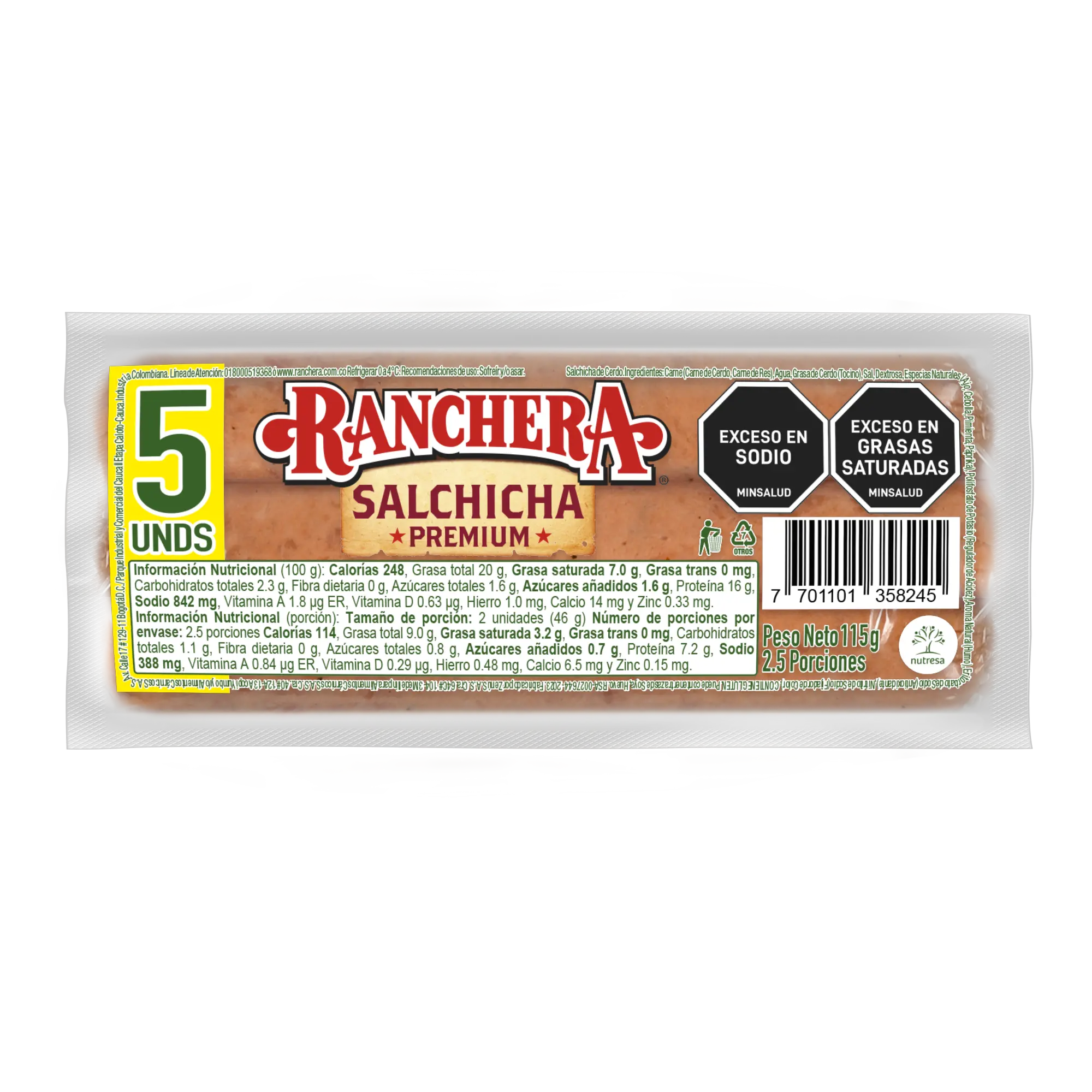 Salchicha Ranchera pentapack 115g