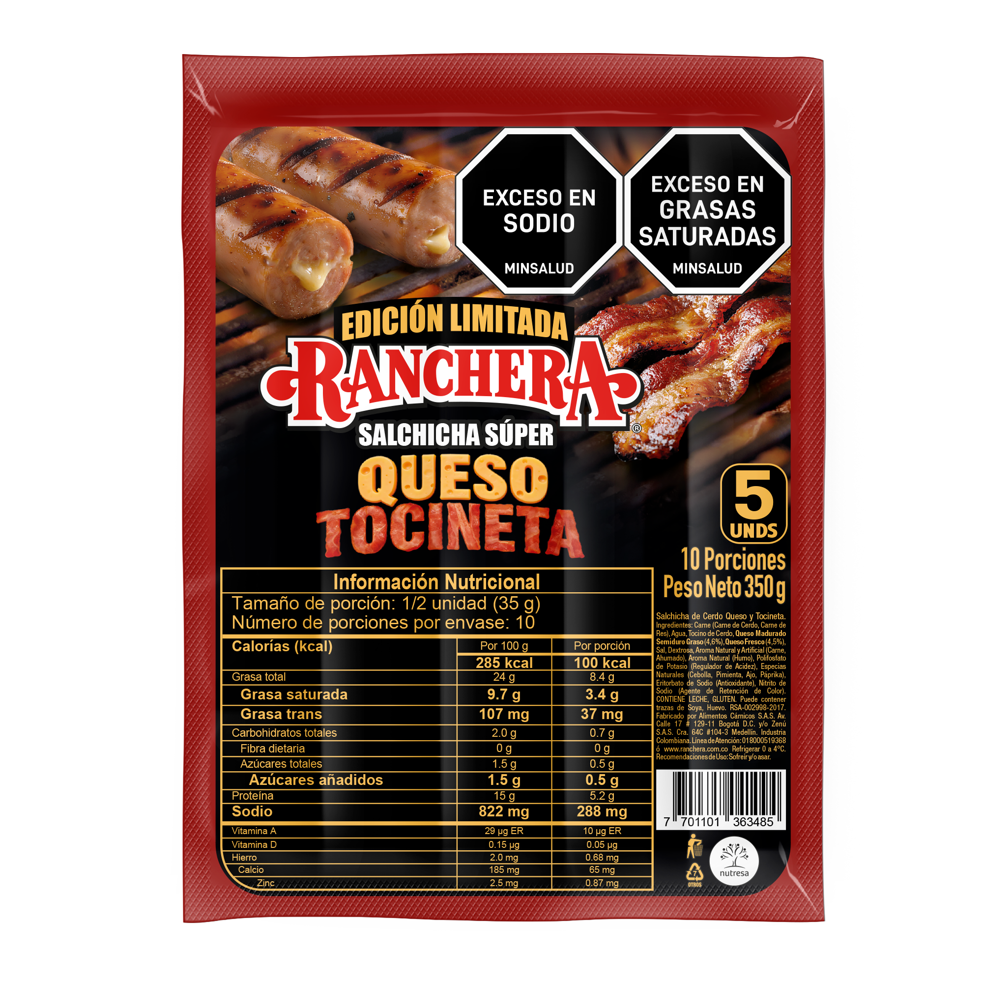 Salchicha Queso y Tocineta 350g