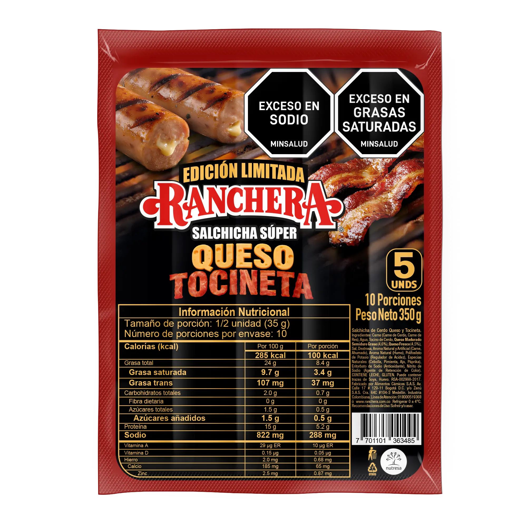 Salchicha Queso y Tocineta 350g