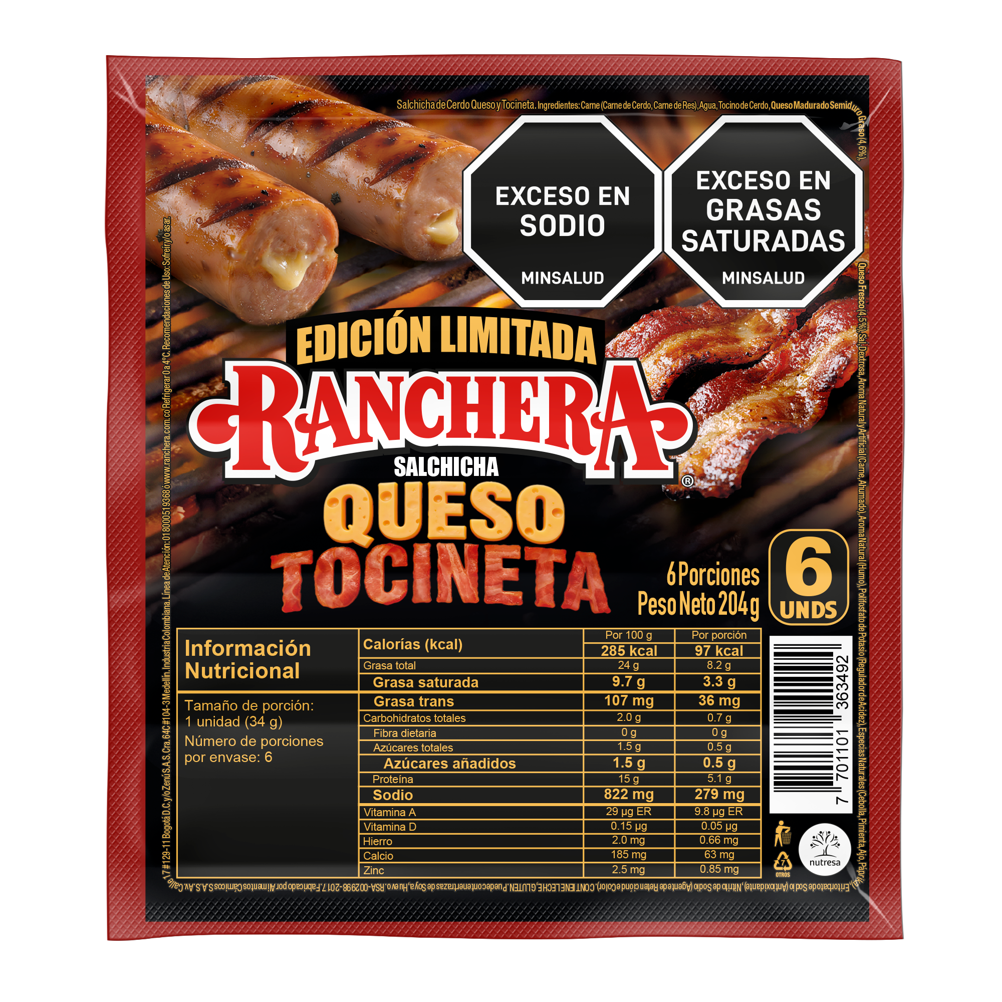 Salchicha Queso y Tocineta 204g