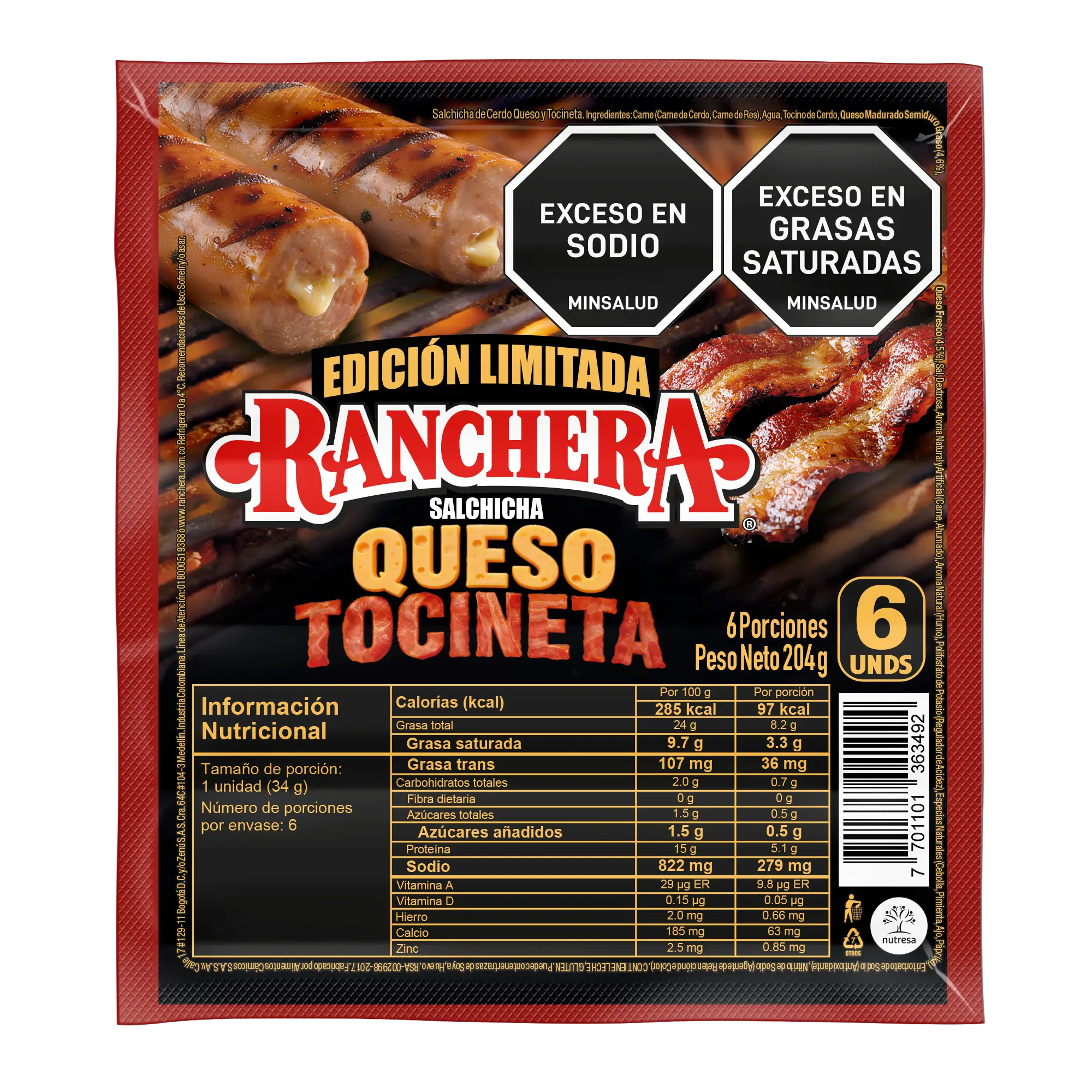 Salchicha Queso y Tocineta 204g