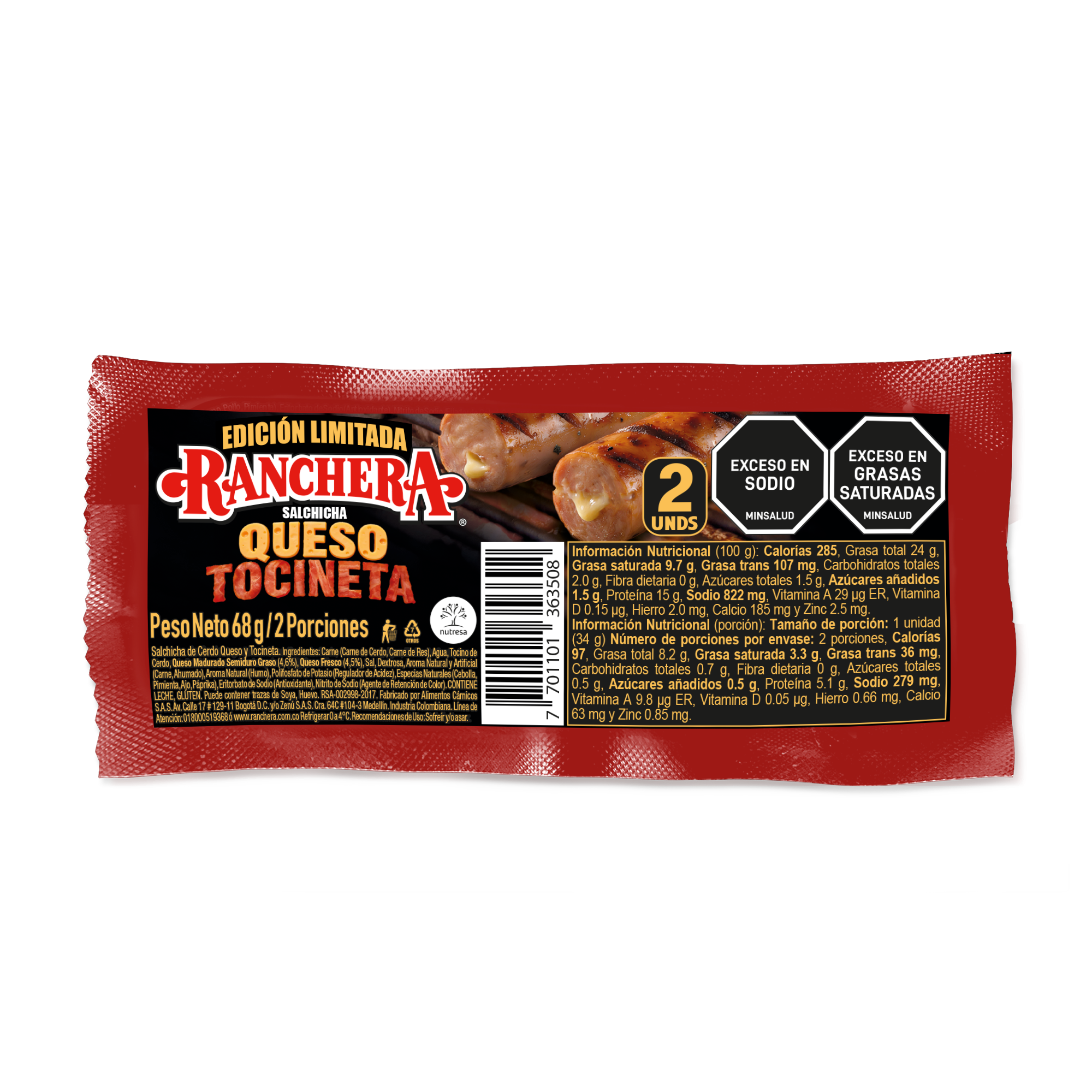 Salchicha Queso y Tocineta 68g