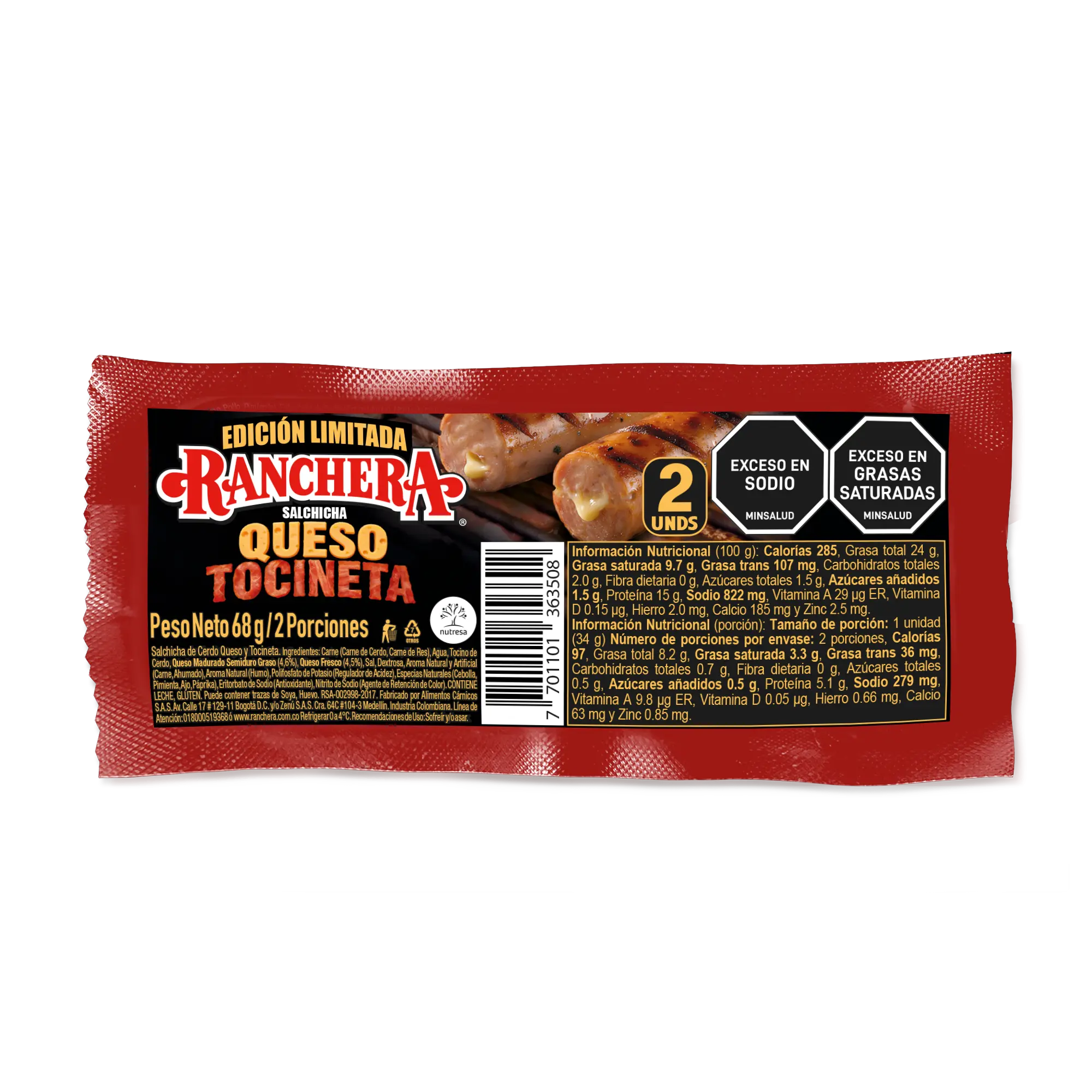 Salchicha Queso y Tocineta 68g